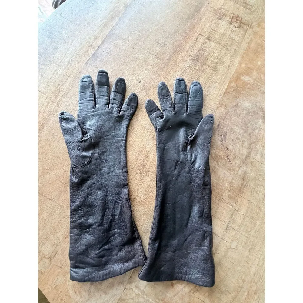 Vintage Herr Bros Genuine Leather Opera Gloves Brown Silk Lined Size 7 Made in B